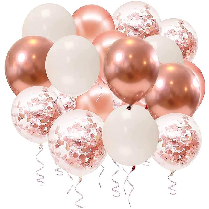 Beyaz Rose Gold Krom Konfetili Balon Seti 15’li