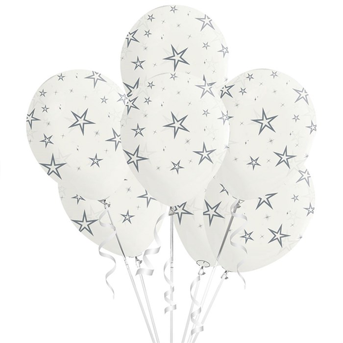 Gümüş Yıldızlar Baskılı Şeffaf Balon 5’li