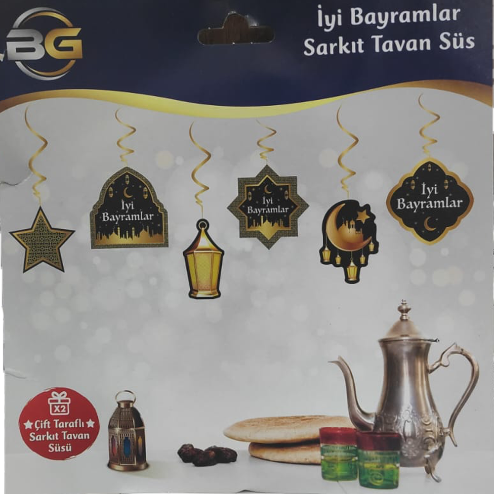 Siyah Renk İyi Bayramlar Konseptli Asma Süs Seti
