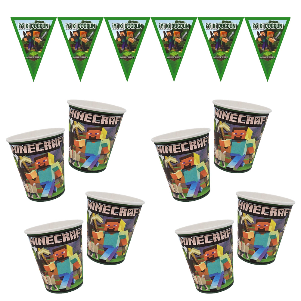 Minecraft Konseptli Doğum Günü Seti 8 Kişilik