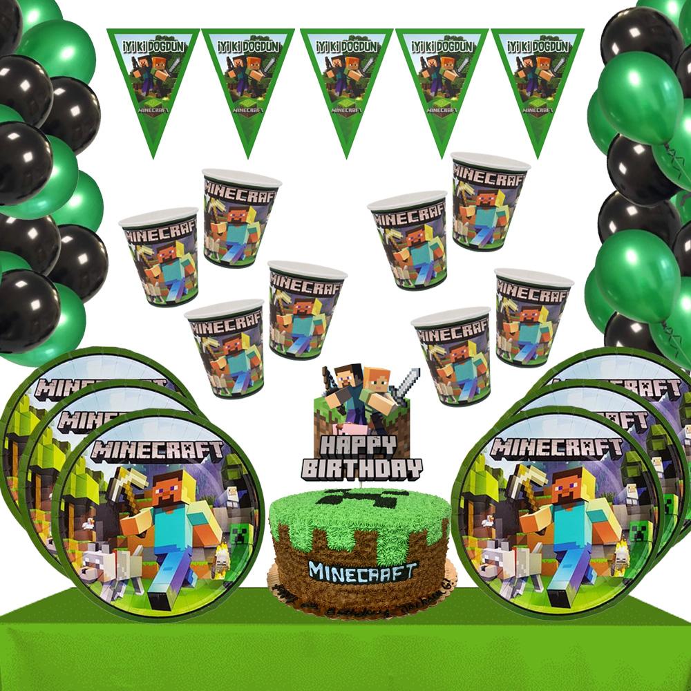 Minecraft Konseptli Doğum Günü Seti 8 Kişilik