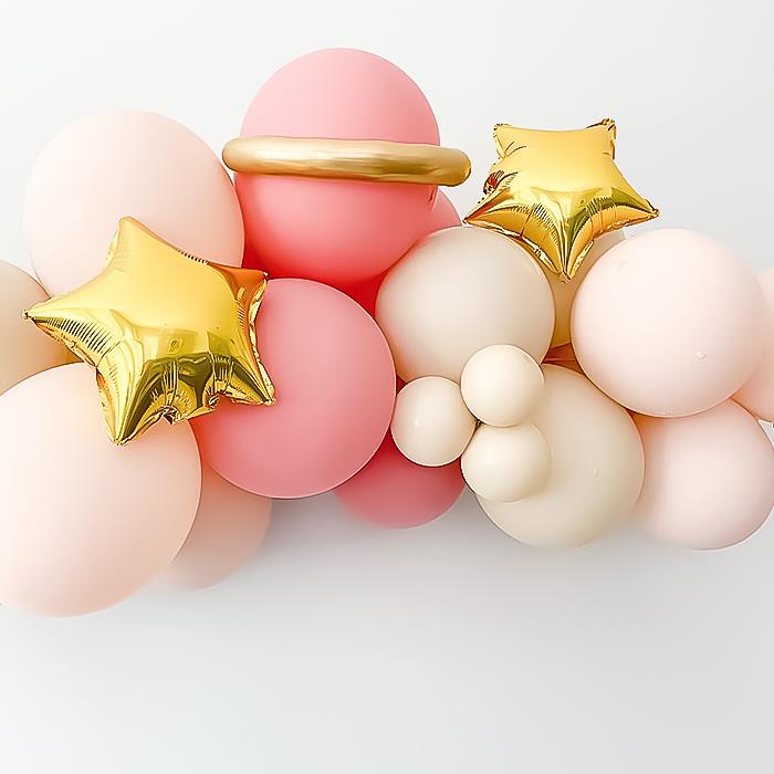 Makaron Pembe ve Somon Balonlu Gold Ay Yıldız Temalı Balon Zincir Seti