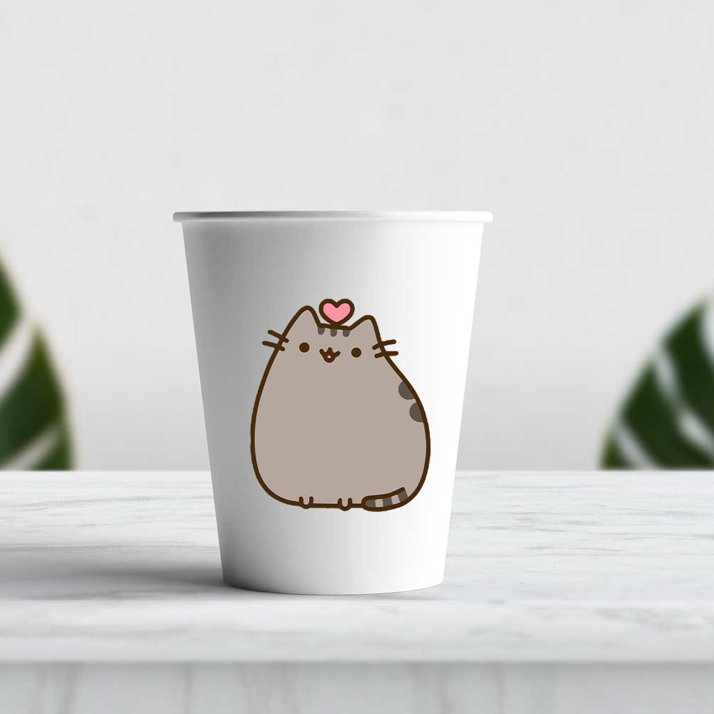 Pusheen Temalı Beyaz Karton Bardak