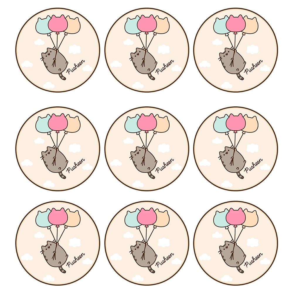 Pusheen Temalı 10’lu Yuvarlak Çıkartma