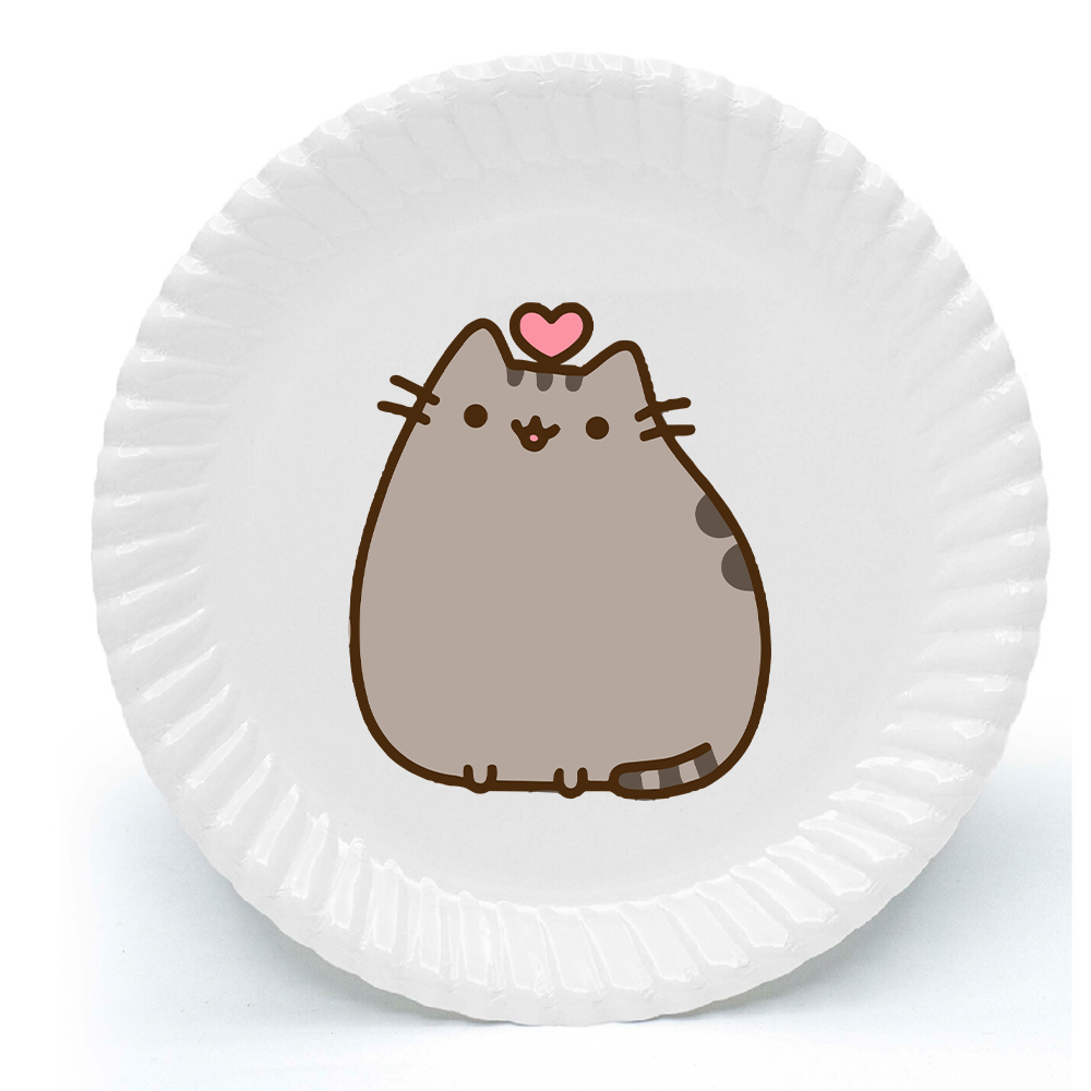 Pusheen Temalı Beyaz Karton Tabak