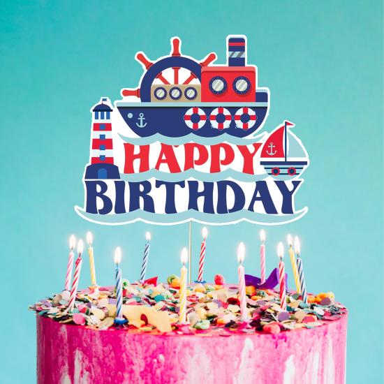 Denizci Temalı Happy Birthday Pasta Süsü