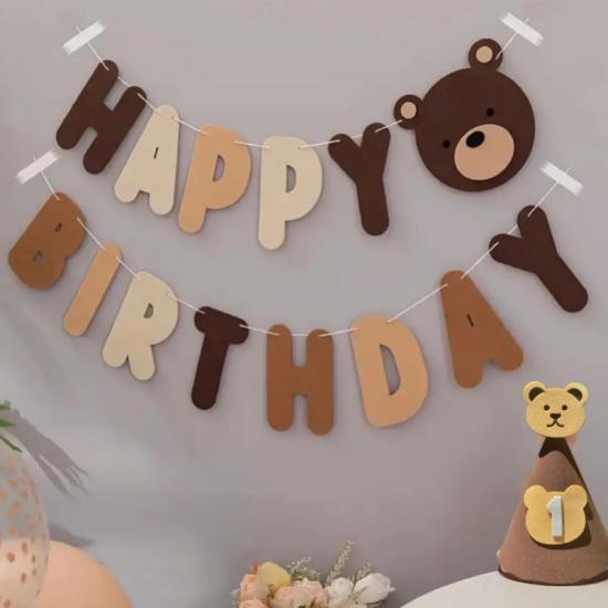 Ayıcıklı Happy Birthday Retro Renk Eva Banner