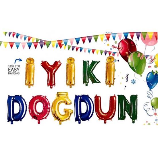 Renkli İyi ki Doğdun Yazılı  Folyo Balon