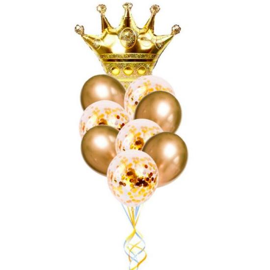 Gold Krom Konfetili Kral Tacı Balon Seti