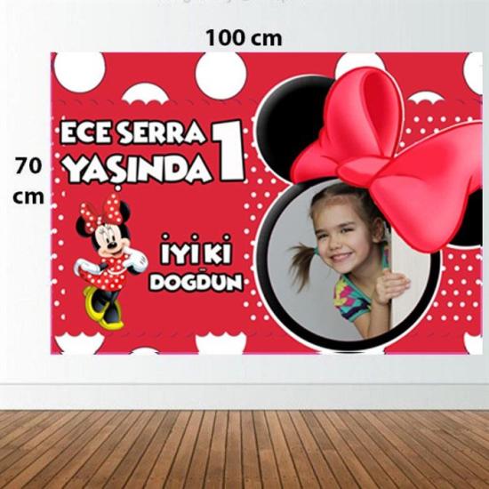 Kişiye Özel Minnie Mouse Kırmızı Doğum Günü Afişi