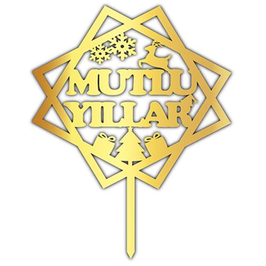 Mutlu Yıllar Pasta Süsü Gold Pleksi