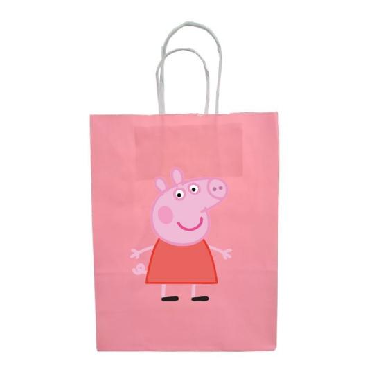 Peppa Pig Temalı Pembe Karton Hediye Çantası - 1 Adet