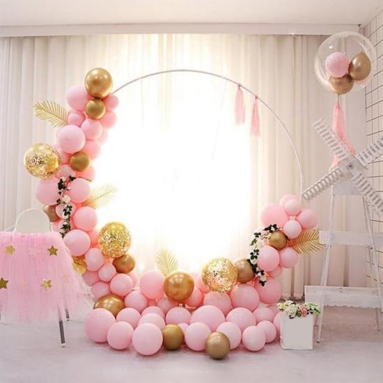 Makaron Pembe Gold Krom Balon Zincir Seti