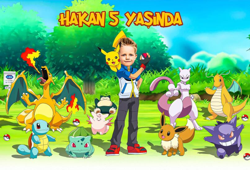 Pokemon  Konsepti Kişiye Özel Doğum Günü Afişi