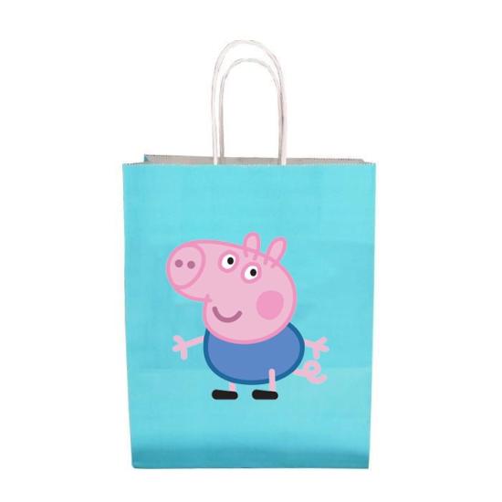 Peppa Pig Temalı Mavi Karton Hediye Çantası - 1 Adet