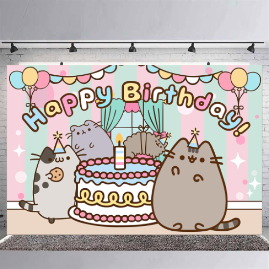 Pusheen Temalı Happy Birthday Branda Afişi