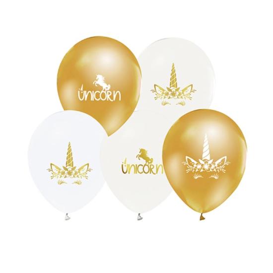 Unicorn Konsepti Metalik Gold Balon 5’li