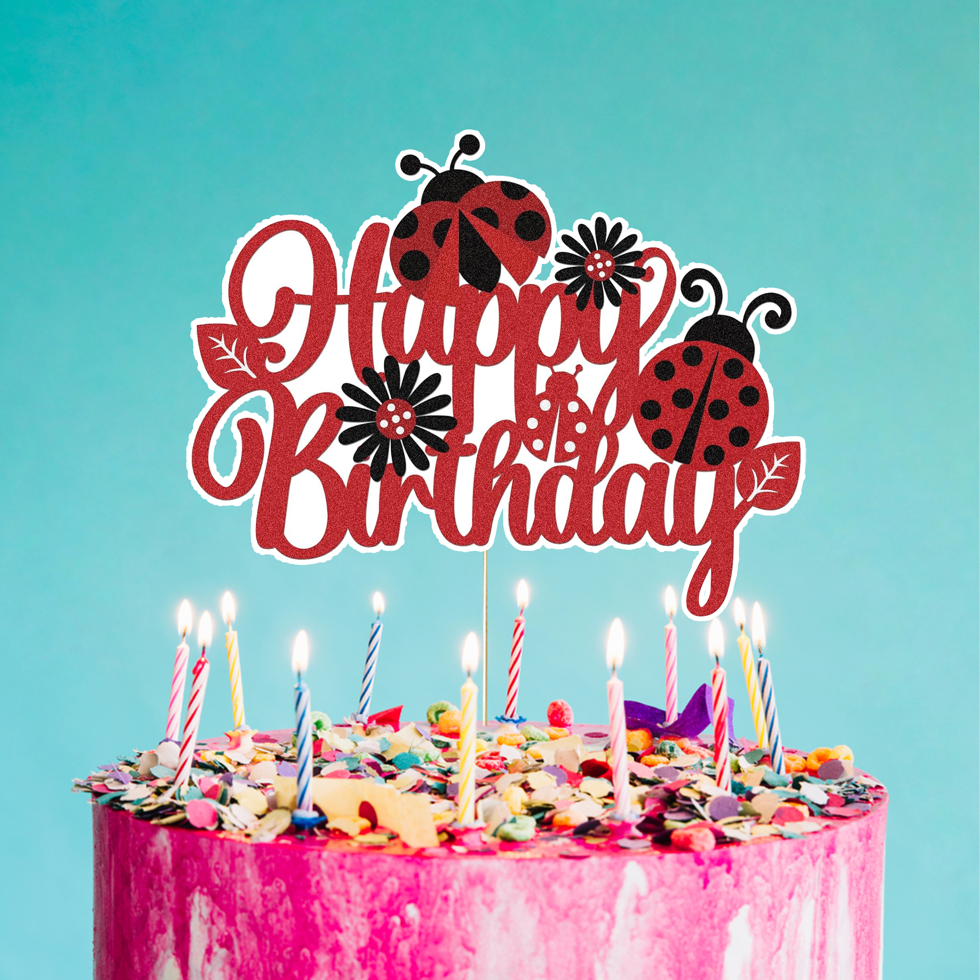 Uğur Böceği Temalı Happy Birthday Pasta Süsü