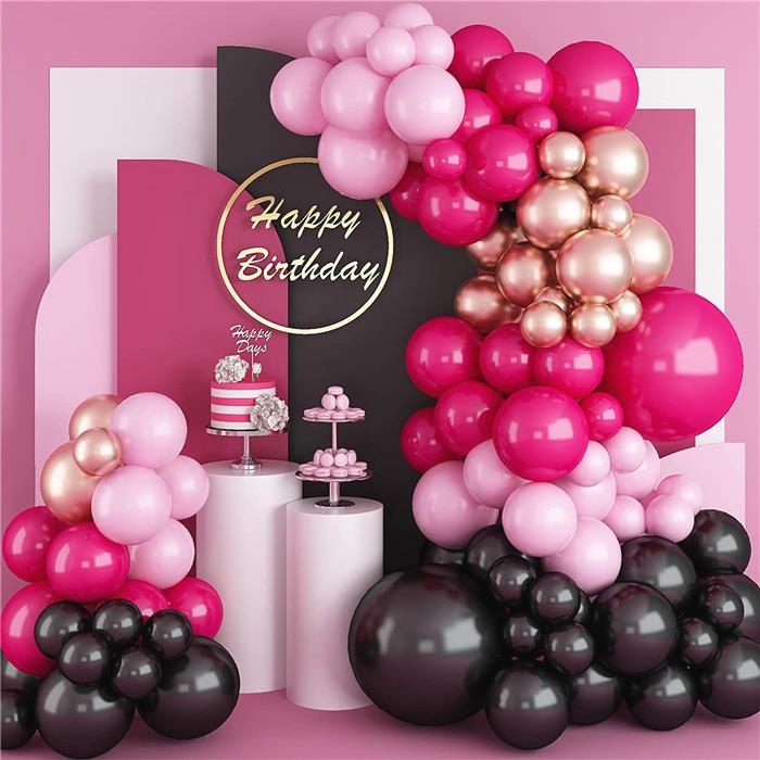 Fuşya Siyah Makaron Pembe Renkli Balon Zincir Seti